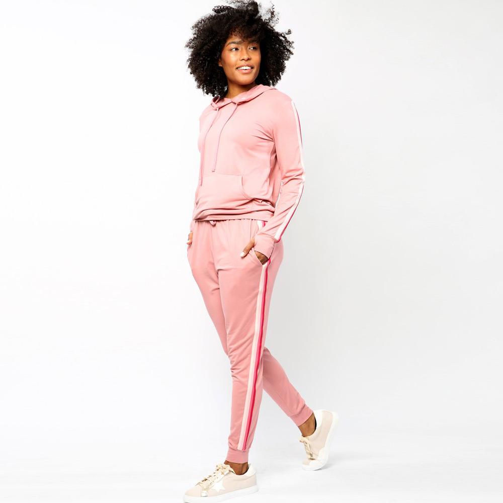 Women's Lightweight Elastic Sweat Pants Varsity Joggers with Drawstring Tie