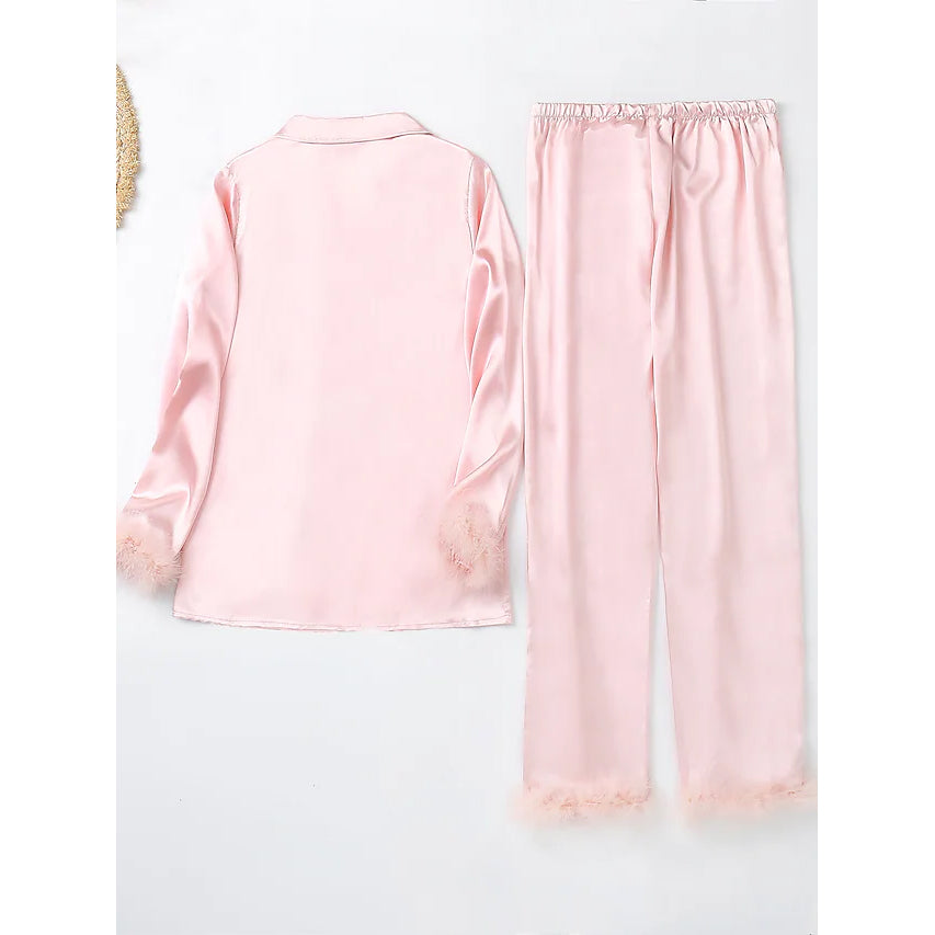 Women's Loungewear Pajamas Sets Pure Color Silk Simple Soft Shirt Pant