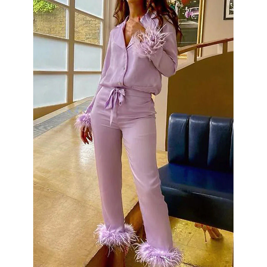 Women's Loungewear Pajamas Sets Pure Color Silk Simple Soft Shirt Pant